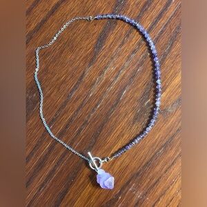 Amethyst beaded necklace and half chain handmade stainless steel chain 17”